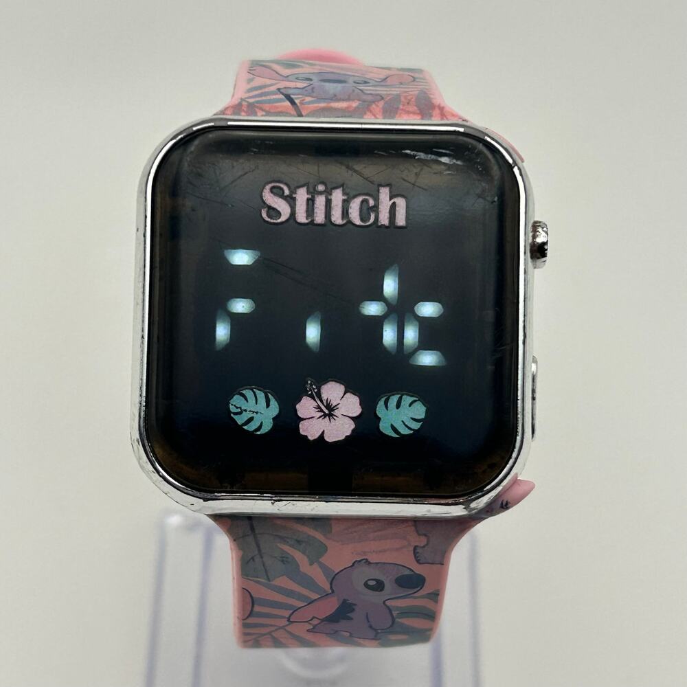 Disney Stitch Digital LED Watch Pink Silicon Strap Working